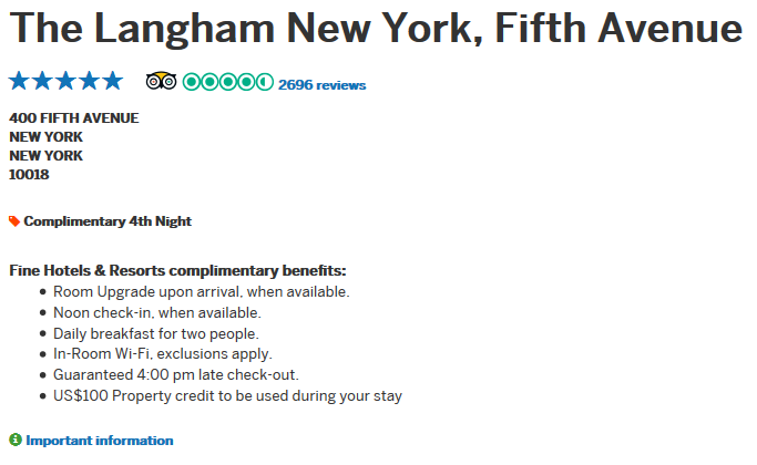 The Langham New York 4th Night Free