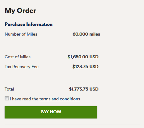 Mileage Plan sells miles at 2.95 c per mile