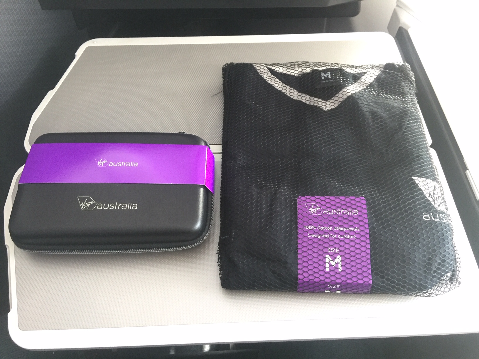 Virgin Australia Business Class Amenity kit and sleep suit