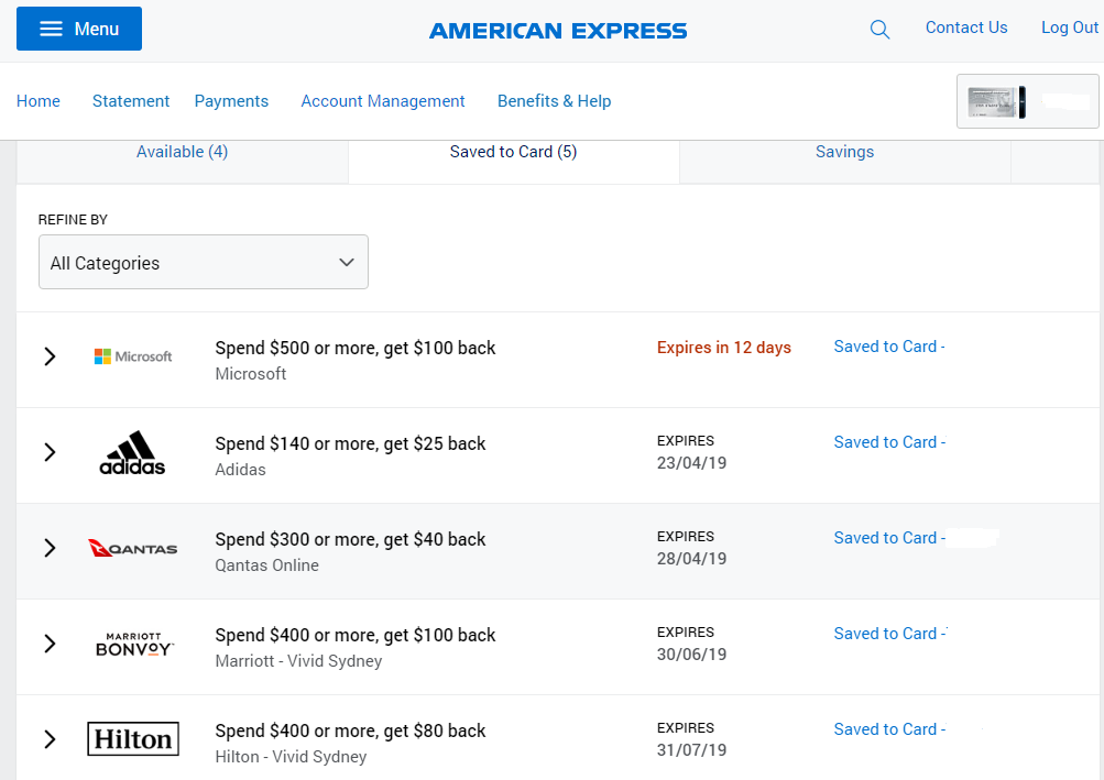 Current Amex Offers
