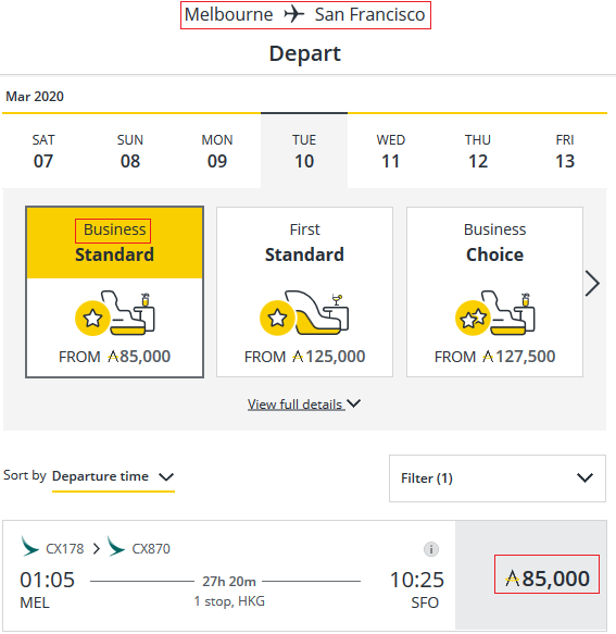 Cathay Pacific Business Class Redemption