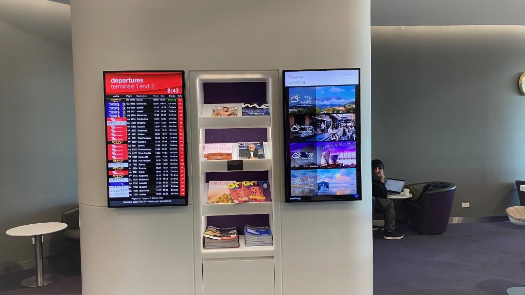 Flight Display Board and Book Shelves, Virgin Australia Lounge - Perth Airport