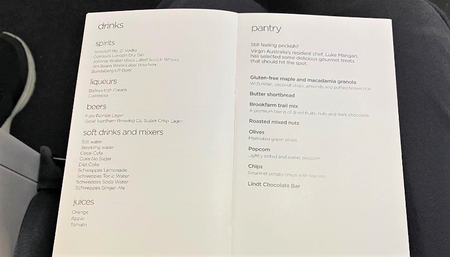 Panty Menu on Virgin Australia