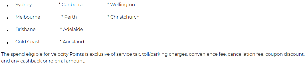 Eligible Airports for Velocity points