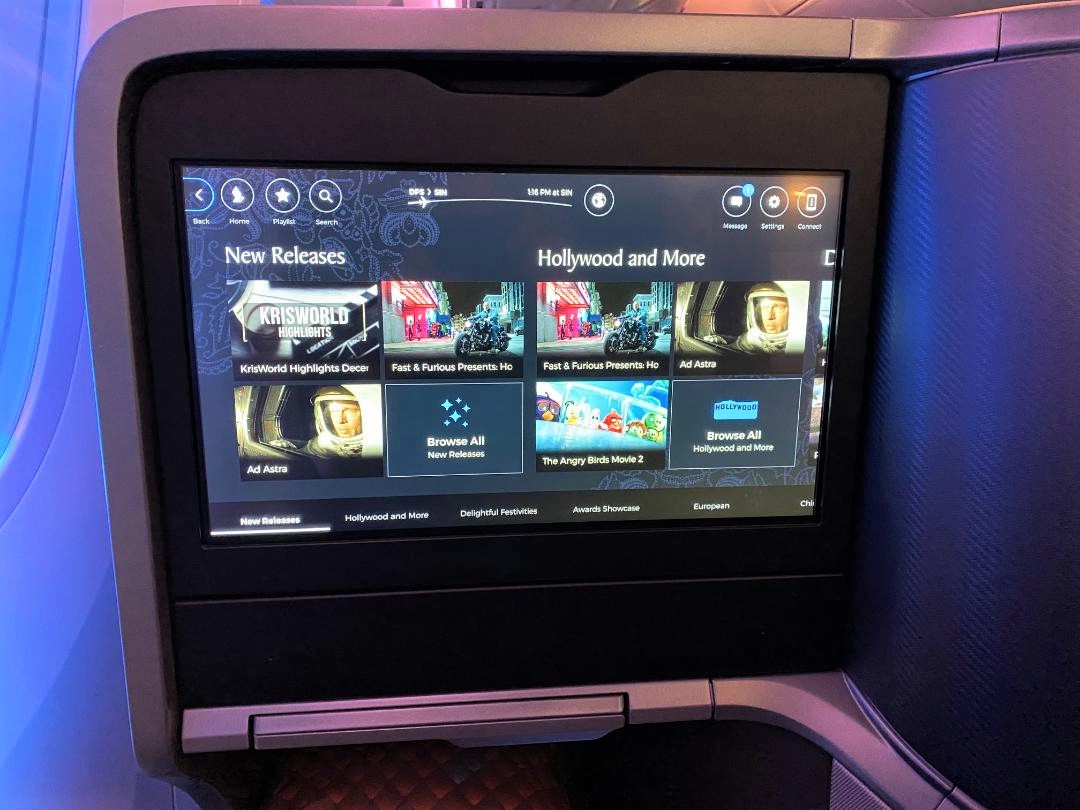 IFE Screen on Singapore Airlines B787-10 Business Class Seat