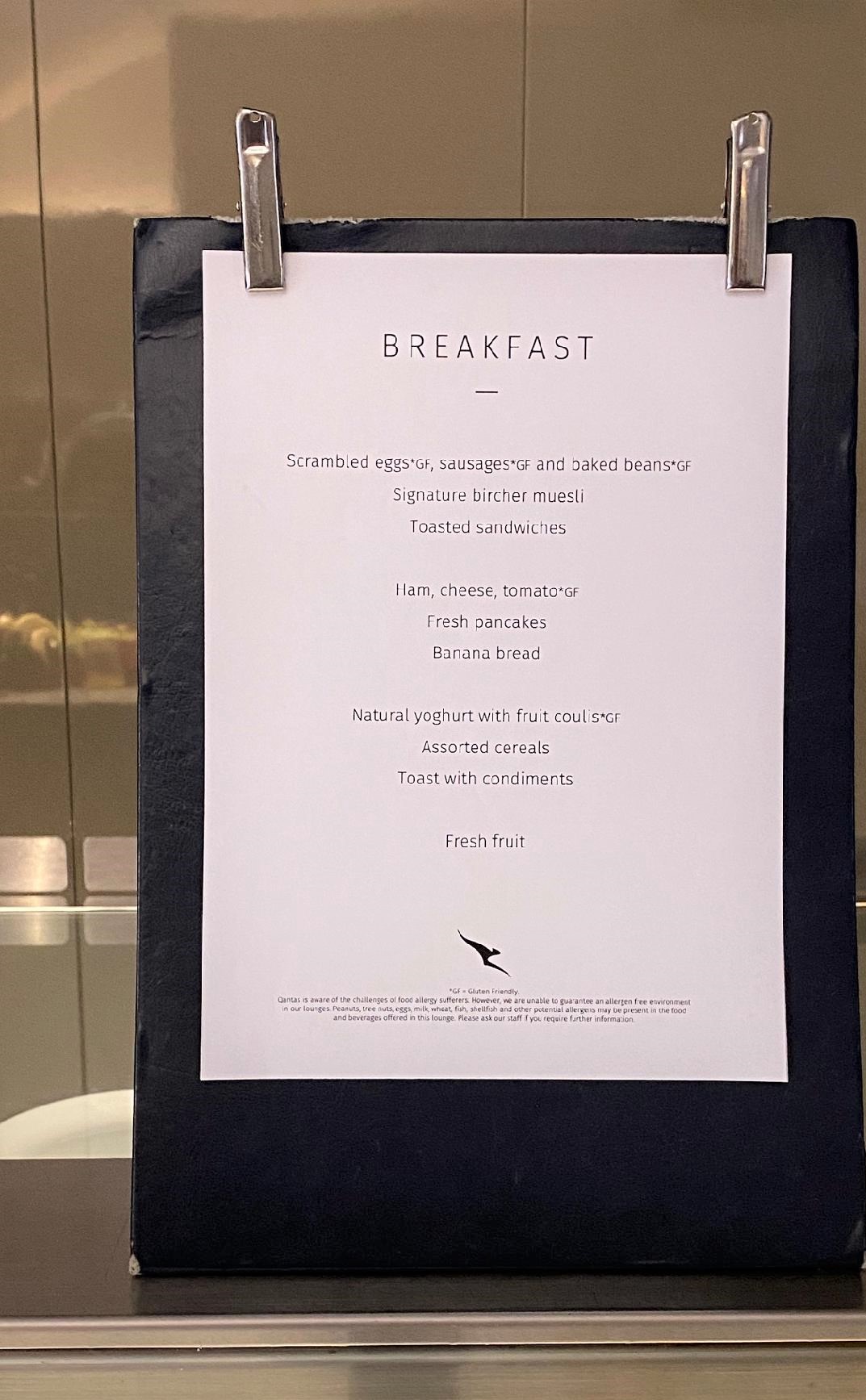 Breakfast Menu, Qantas Domestic Business Lounge - Sydney Airport