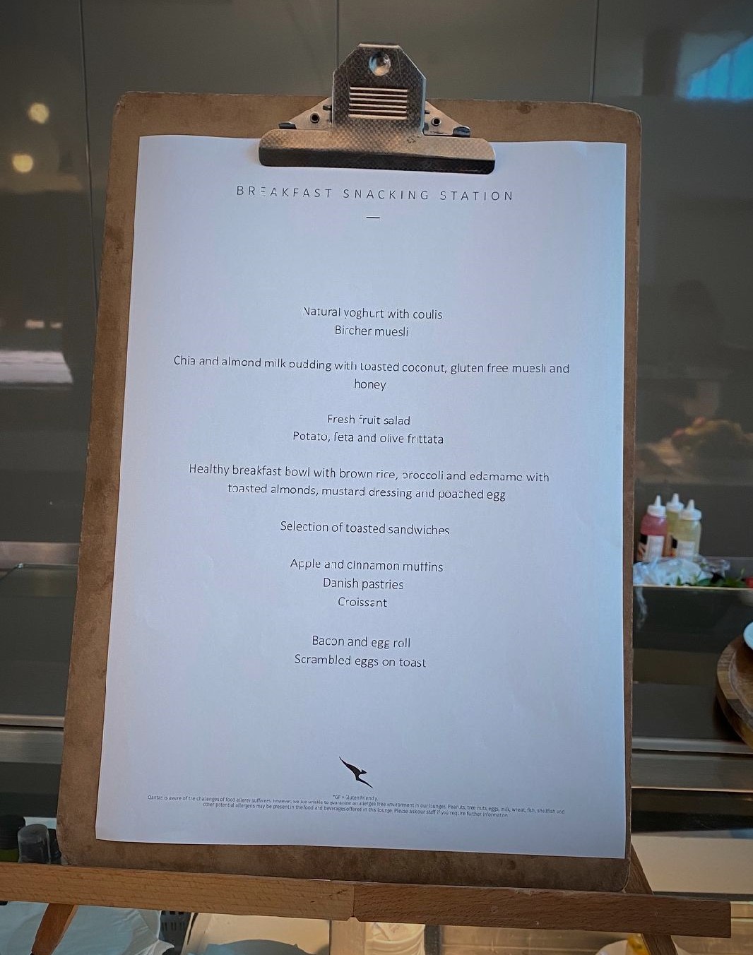 Breakfast menu, Qantas Domestic Business Lounge Sydney