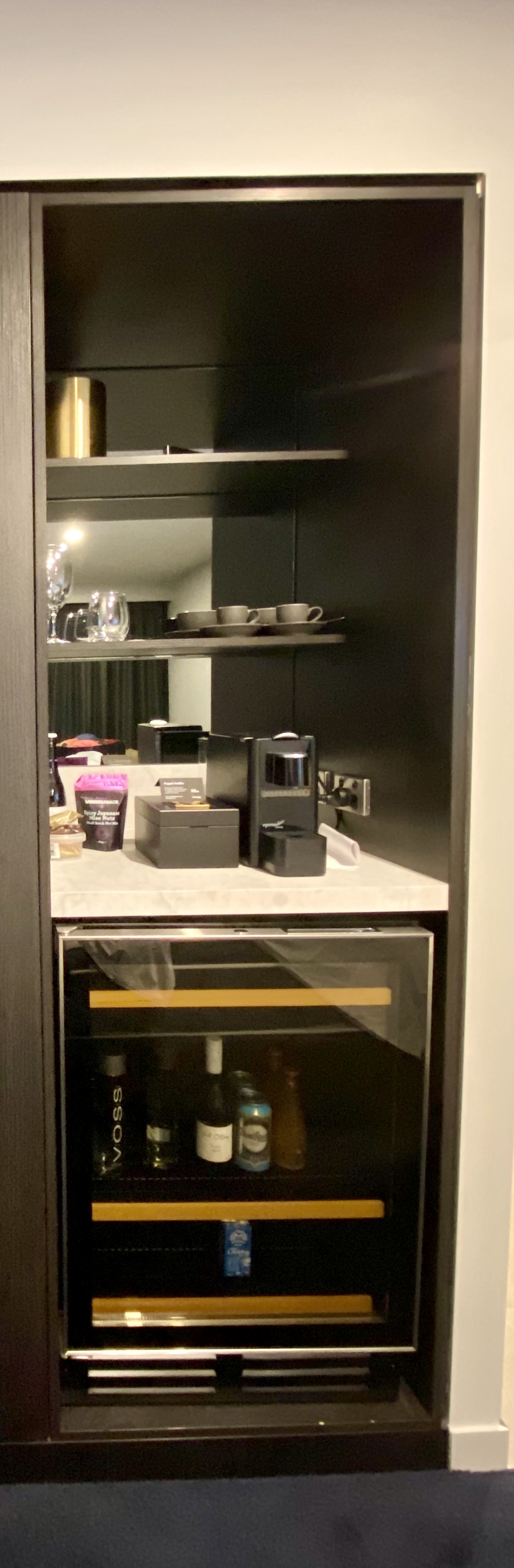 In-room mini bar and fridge, Midnight Hotel Canbberra