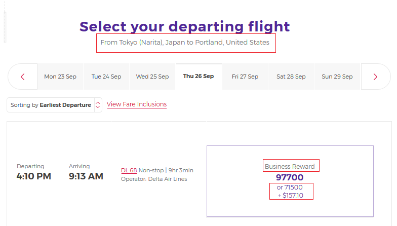 Tokyo to Portland on Delta using Velocity Points