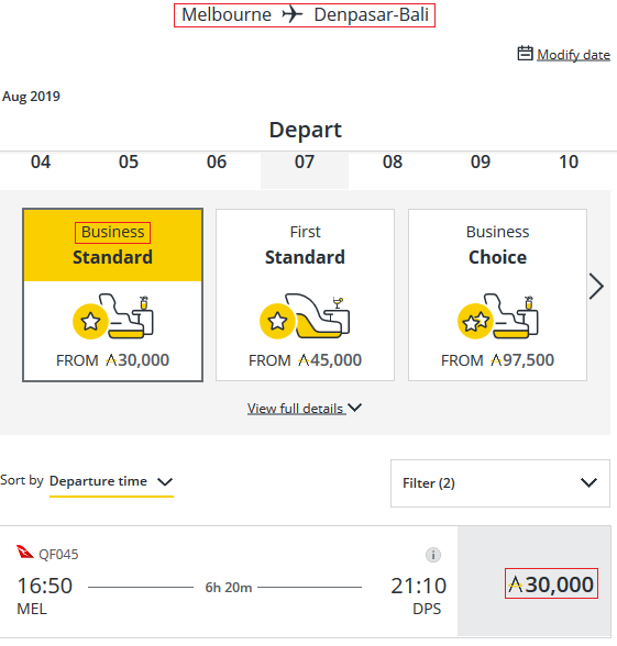 Qantas Melbourne to Denpasar Redemption