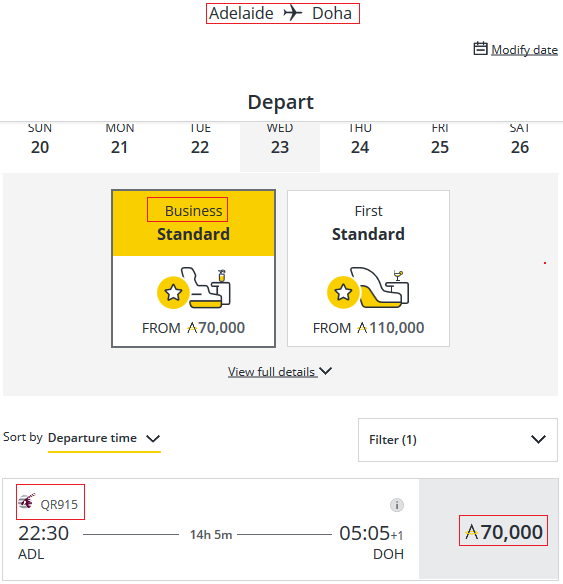 Qatar Airways Business Class Redemption