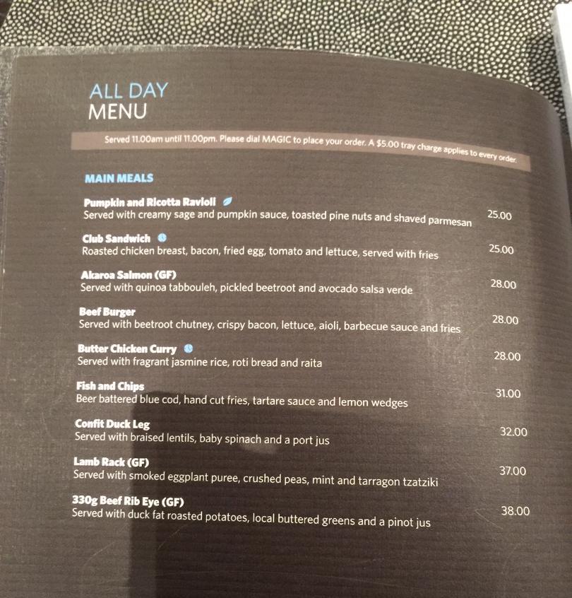 Hilton Queenstown Room Service Menu