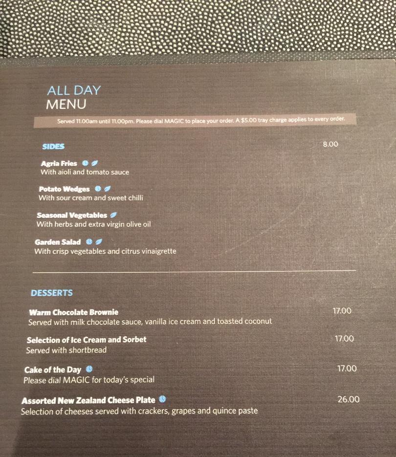 Hilton Queenstown Room Service Menu