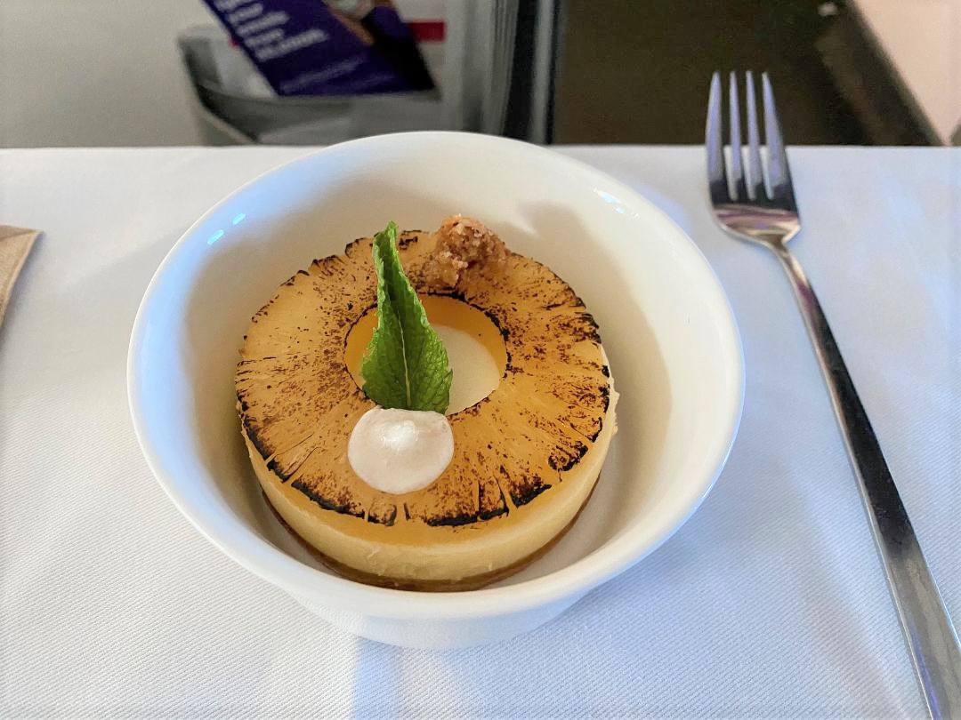 Pineapple and coconut cake on Virgin Australia Business Class