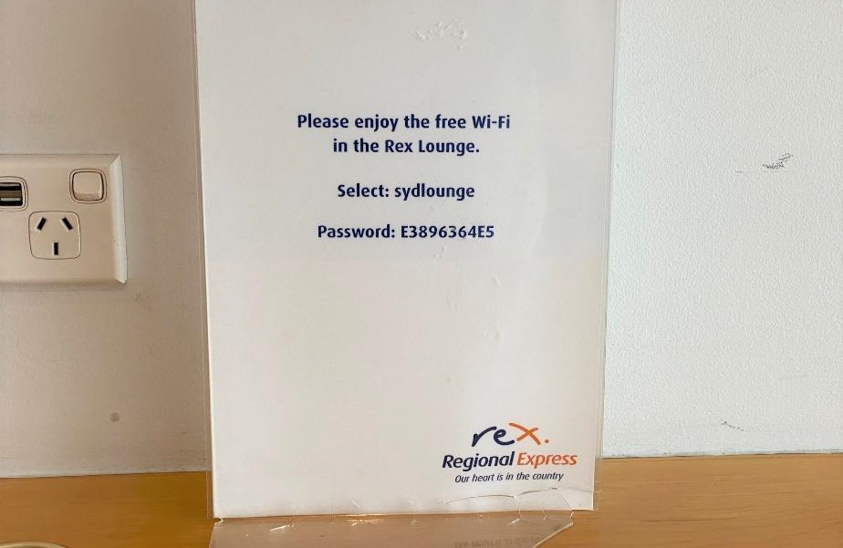 Free wifi, Rex Lounge, Sydney Airport