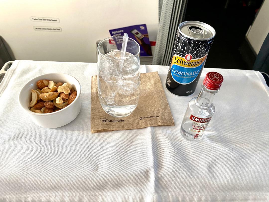 Vodka and lemonade on Virgin Australia Business Class