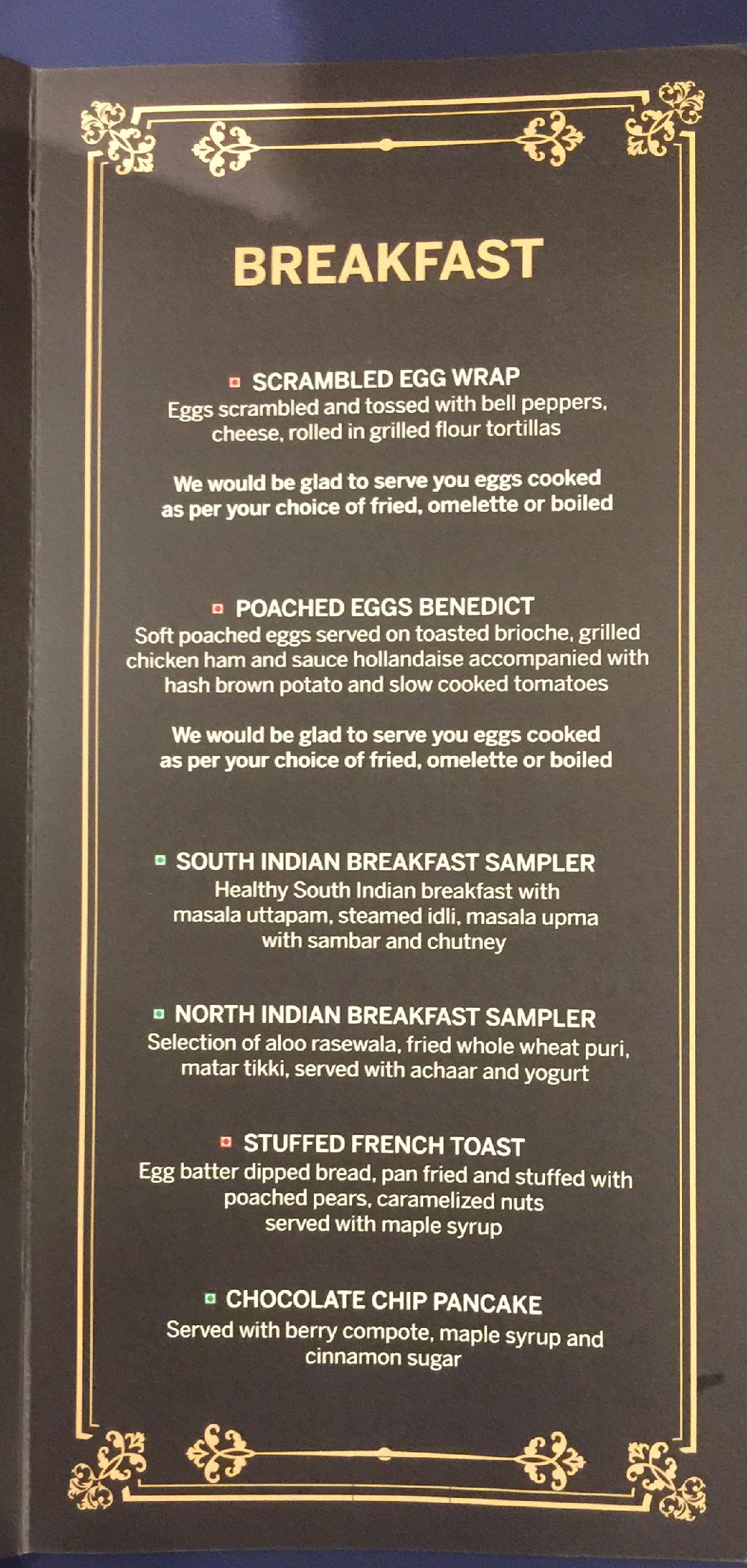 AmEx Lounge Mumbai Menu